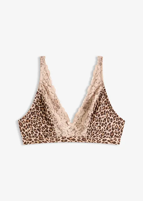 Bralette uten b&oslash;yle med mykt f&ocirc;r og leopardm&oslash;nster, bonprix
