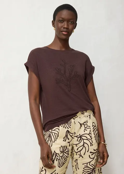 Topp i 100% lin med broderi, bonprix