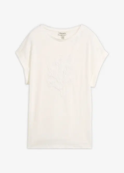 Topp i 100% lin med broderi, bonprix