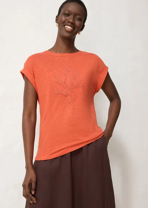 Lett T-skjorte av 100% lin med broderi, bonprix