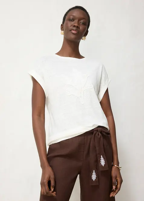 Topp i 100% lin med broderi, bonprix