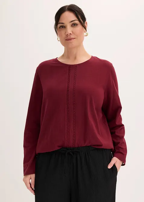 Topp i 100% bomull med blonder, bonprix