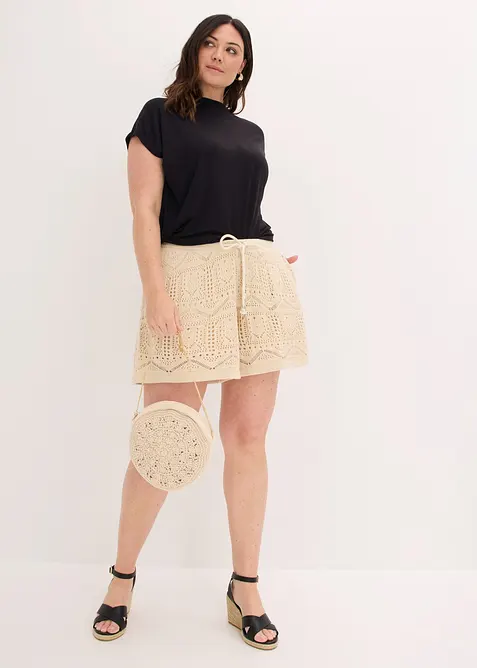 Strikket shorts i bomullsmiks med hullm&oslash;nster, bonprix