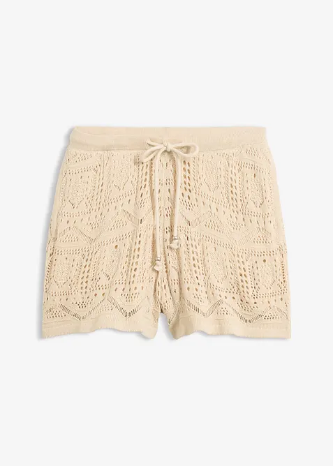 Strikket shorts i bomullsmiks med hullm&oslash;nster, bonprix