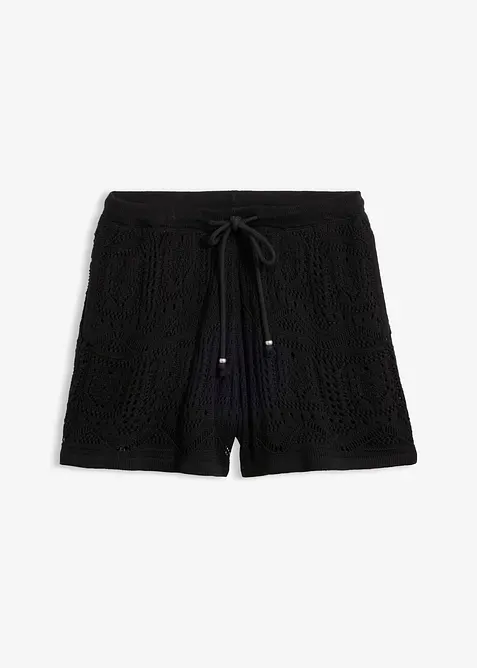 Strikket shorts i bomullsmiks med hullm&oslash;nster, bonprix