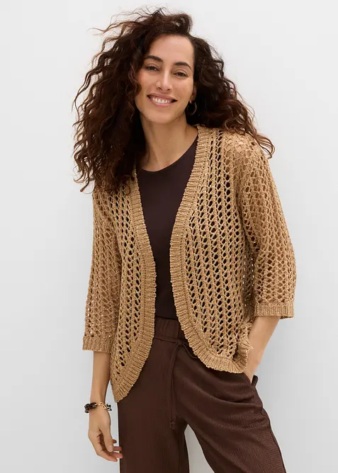 Cardigan med hullm&oslash;nster og paljetter, bonprix