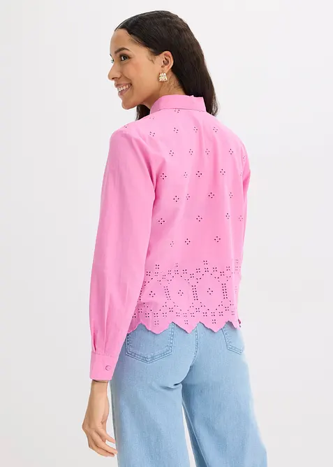 Bluse i 100% &oslash;kologisk bomull med hullbroderi, bonprix
