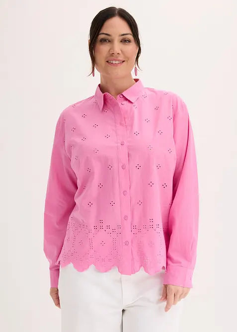Bluse i 100% &oslash;kologisk bomull med hullbroderi, bonprix