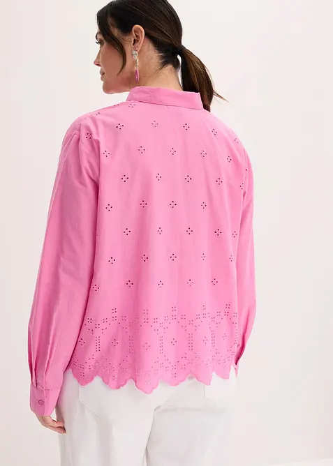 Bluse i 100% &oslash;kologisk bomull med hullbroderi, bonprix