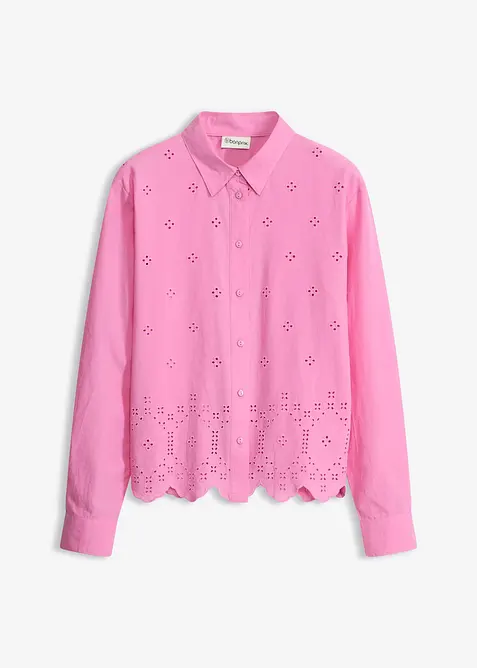 Bluse i 100% &oslash;kologisk bomull med hullbroderi, bonprix