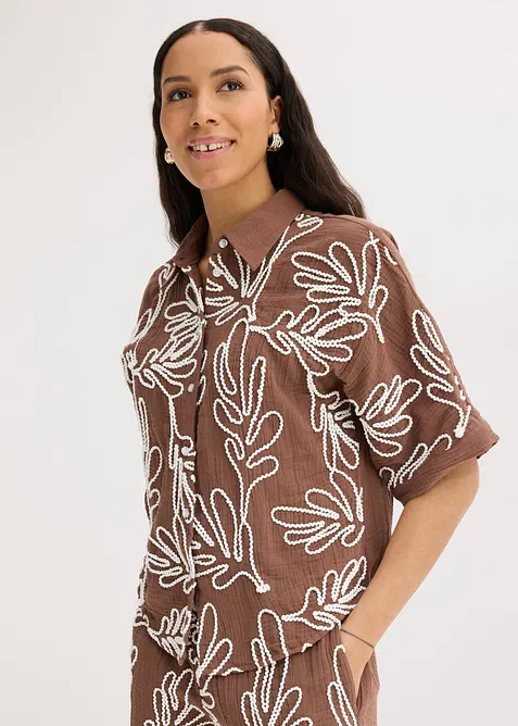 Bluse i 100% bomull med broderi, bonprix
