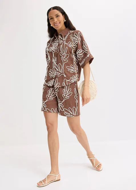 Bluse i 100% bomull med broderi, bonprix