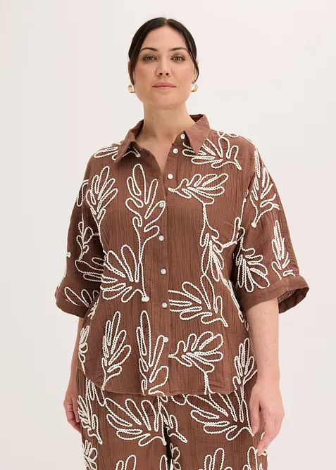 Bluse i 100% bomull med broderi, bonprix