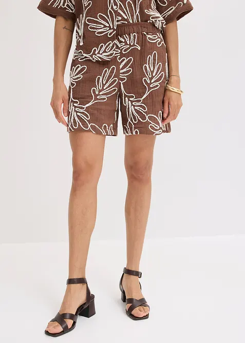 Shorts i 100% bomull med broderi, bonprix