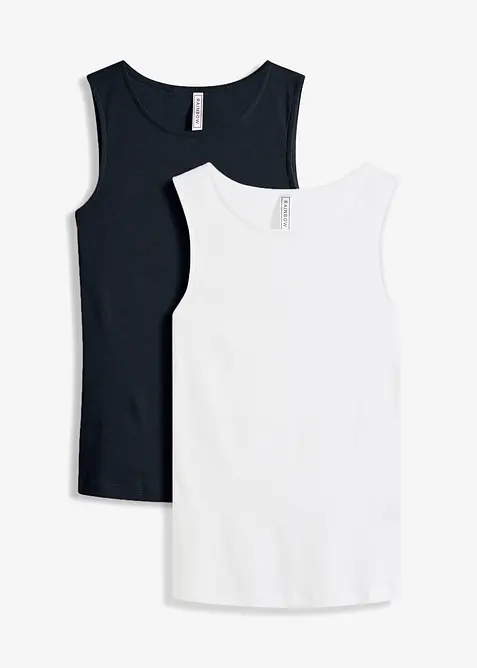 Ribbet topp i 100% &oslash;kologisk bomull (2-pack), bonprix