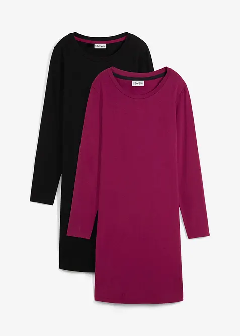 Figurn&aelig;r jerseykjole i bomull med stretch (2-pack), bonprix