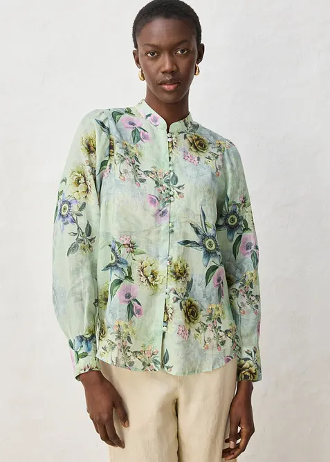 Volangbluse i kj&oslash;lende rami-materiale, bonprix