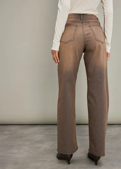 Wide Leg-jeans High Waist med vintage vasket effekt, bonprix