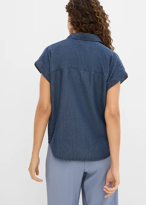 Kortermet denimskjorte med lin, bonprix
