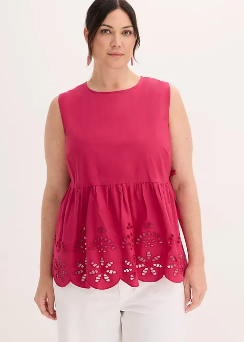 Ermel&oslash;s bluse med splitt og hullbroderi, bonprix