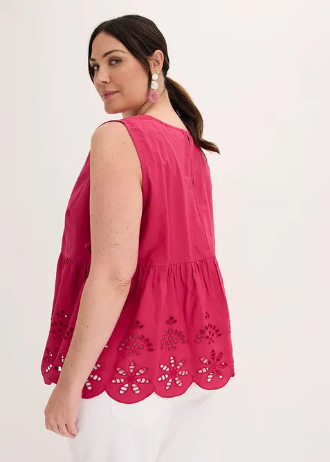 Ermel&oslash;s bluse med splitt og hullbroderi, bonprix