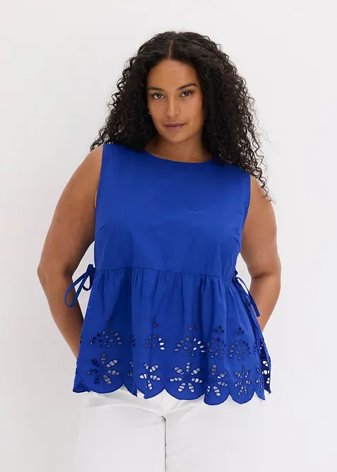 Ermel&oslash;s bluse med splitt og hullbroderi, bonprix