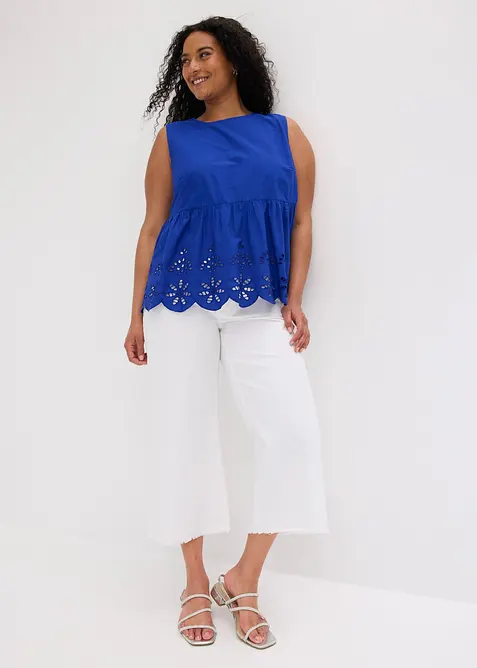 Ermel&oslash;s bluse med splitt og hullbroderi, bonprix