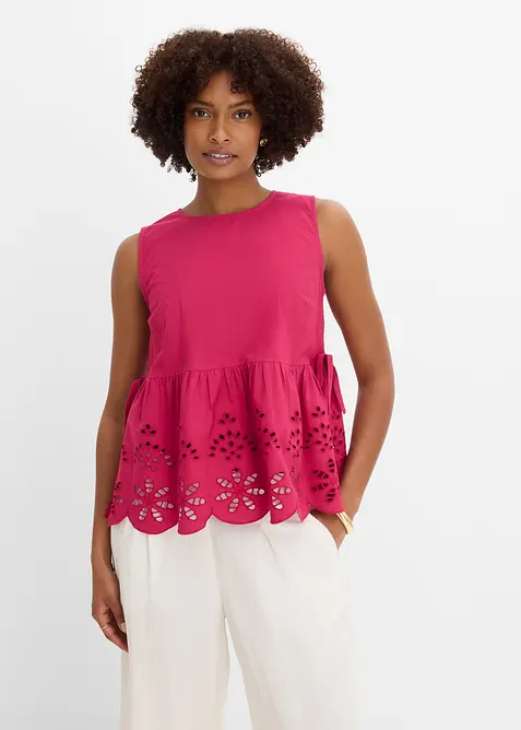 Ermel&oslash;s bluse med splitt og hullbroderi, bonprix