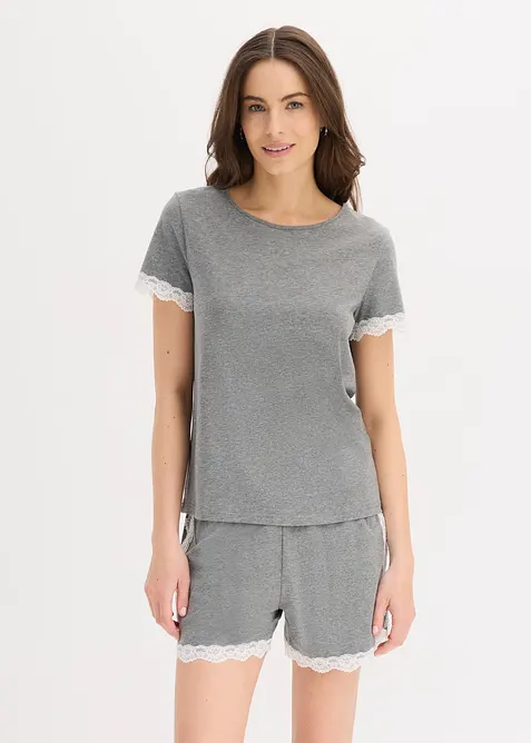 Kort pyjamas av 100% bomull med blonde, bonprix
