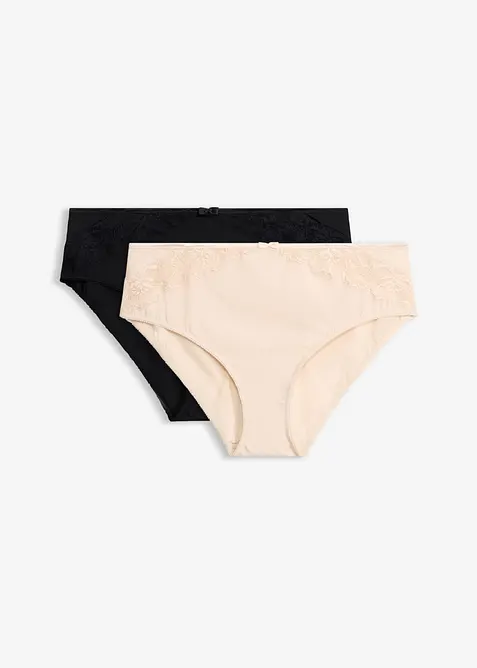 Truse med h&oslash;y midje og nydelige blonder (2-pack), bonprix