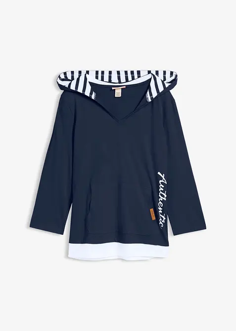Hettegenser i 100% bomull med 3/4-lange ermer, bonprix