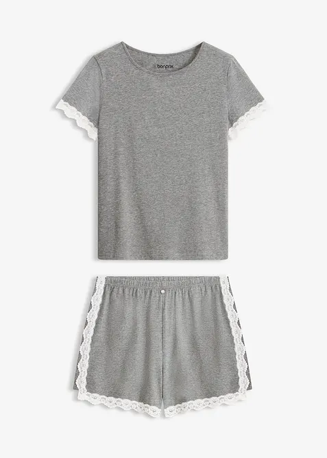 Kort pyjamas av 100% bomull med blonde, bonprix