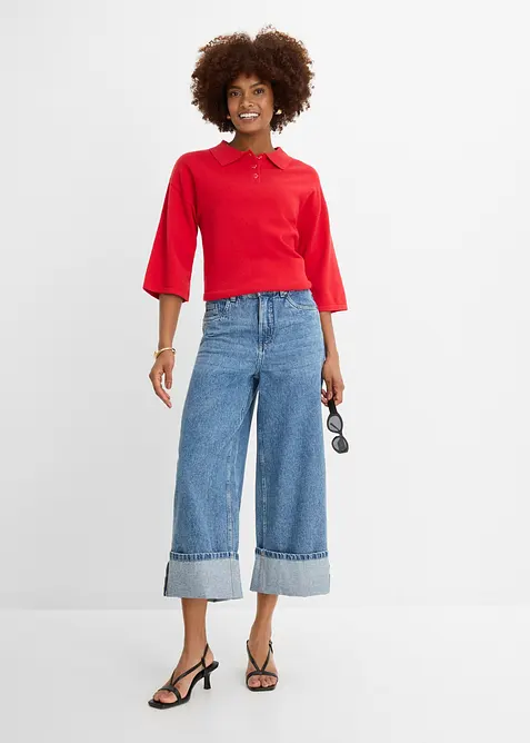 Wide Leg-jeans Mid Waist, cropped, bonprix