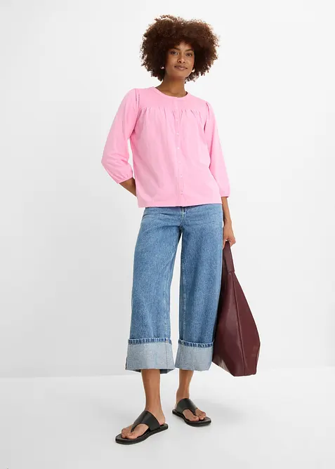 Jerseybluse i flammegarn av 100% &oslash;kologisk bomull, bonprix