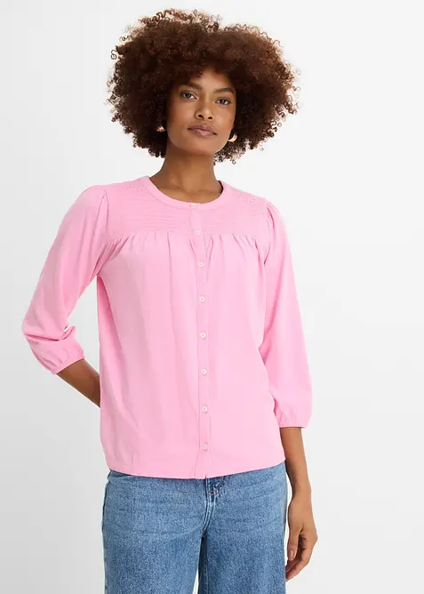 Jerseybluse i flammegarn av 100% &oslash;kologisk bomull, bonprix