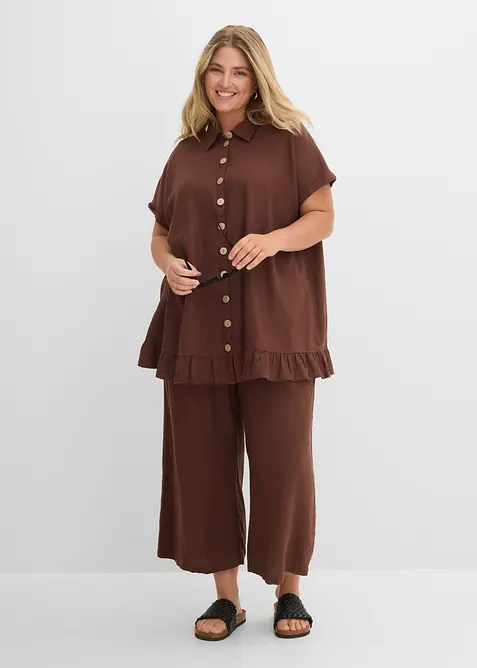 Lang, oversized skjorte i linmiks, bonprix