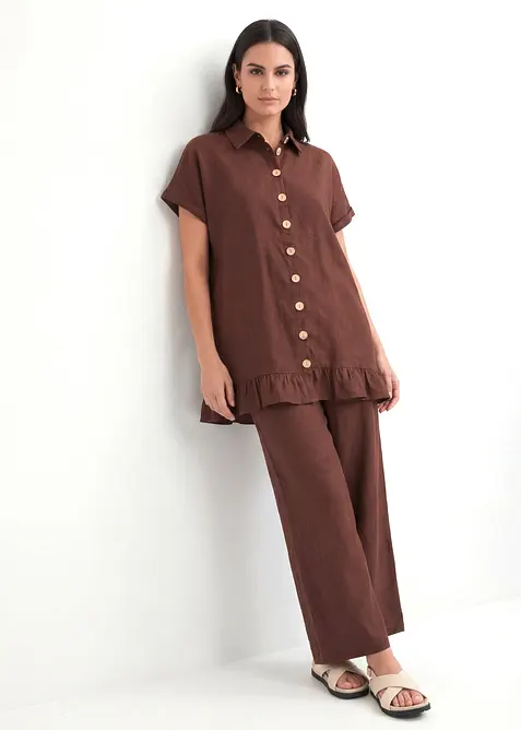 Lang, oversized skjorte i linmiks, bonprix