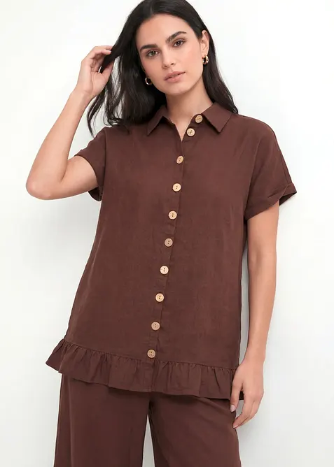 Lang, oversized skjorte i linmiks, bonprix
