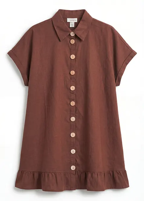 Lang, oversized skjorte i linmiks, bonprix
