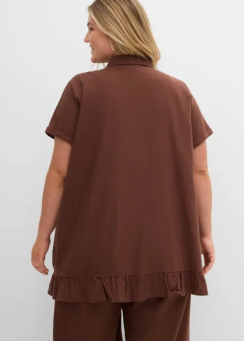 Lang, oversized skjorte i linmiks, bonprix