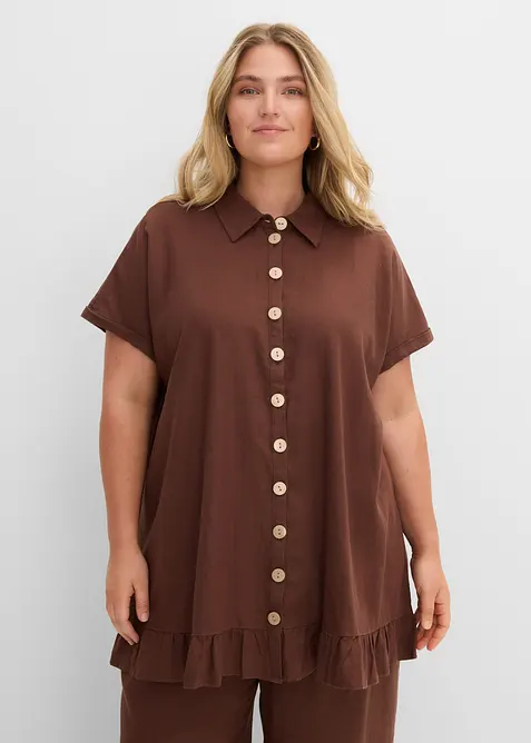 Lang, oversized skjorte i linmiks, bonprix