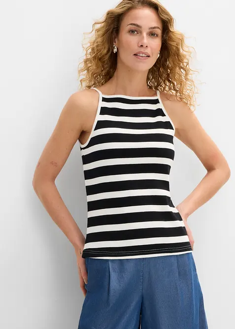 Ribbet topp i 100% &oslash;kologisk bomull (2-pack), bonprix
