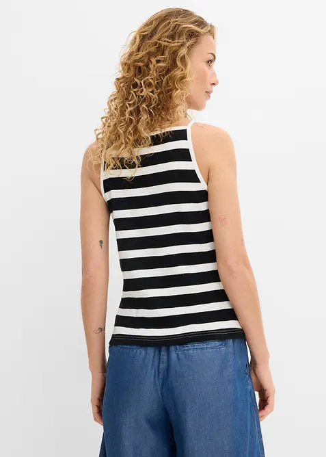 Ribbet topp i 100% &oslash;kologisk bomull (2-pack), bonprix