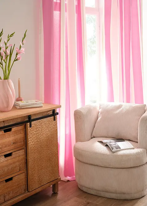 Gardin med stripem&oslash;nster og resirkulert polyester (1-pack), bonprix
