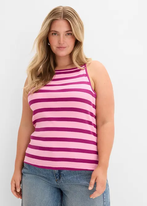 Ribbet topp i 100% &oslash;kologisk bomull (2-pack), bonprix