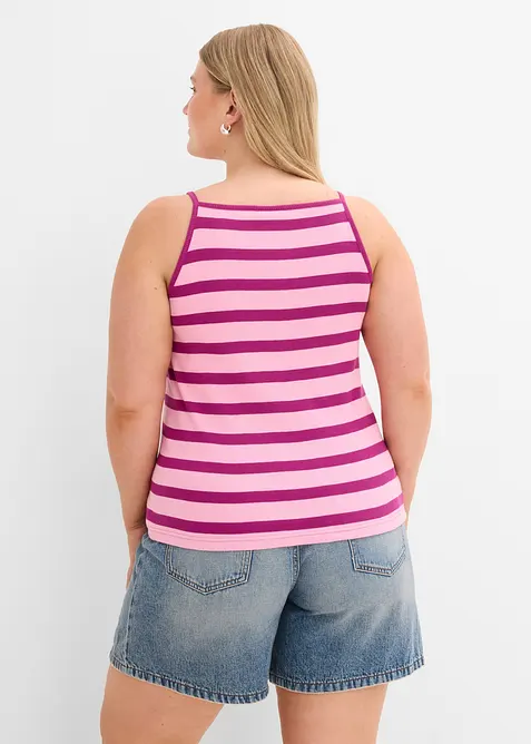 Ribbet topp i 100% &oslash;kologisk bomull (2-pack), bonprix