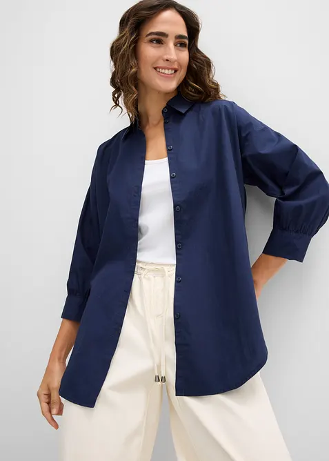 Oversized skjorte i bomull med 3/4-lange ermer, bonprix