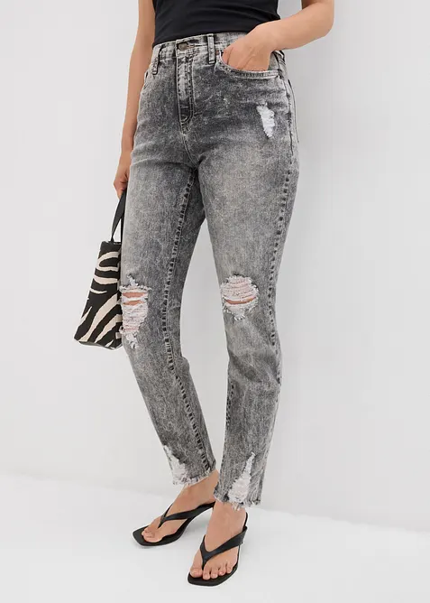 High Waist-mom-jeans med destroyed-effekt, bonprix