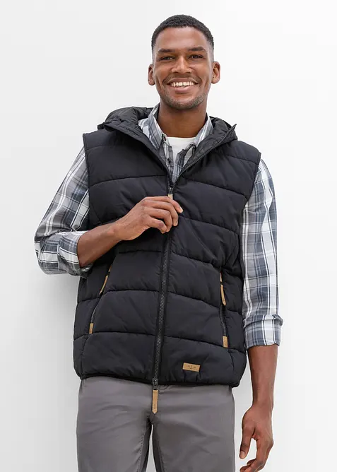 Vattert vest med hette og detaljer i imitert skinn, bonprix