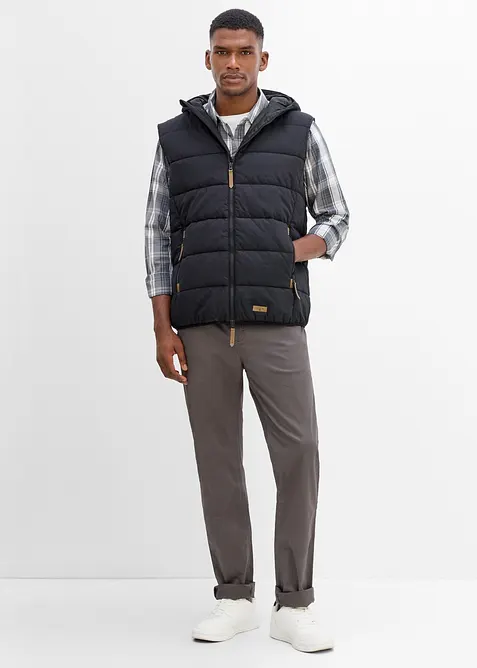 Vattert vest med hette og detaljer i imitert skinn, bonprix